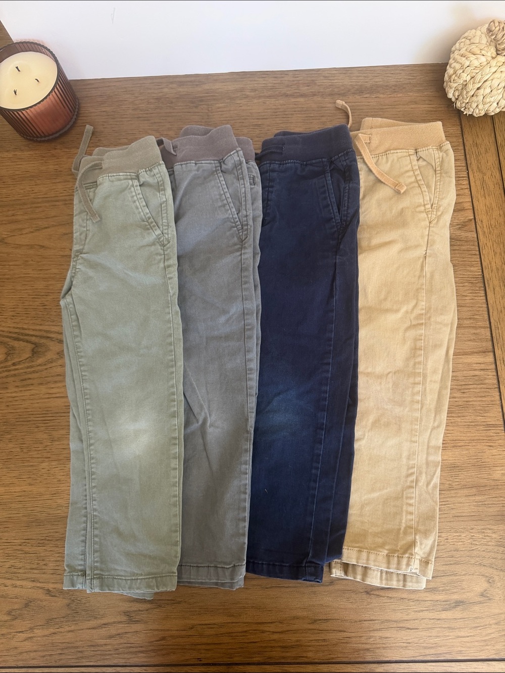 Bundle of 4 GAP Kids Pull-On Straight Leg Pants Olive, Gray, Navy & Tan